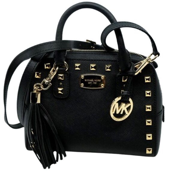 MICHAEL KORS~SANDRINE~Black Saffiano Leather Studded Mini Satchel Crossbody Bag - Picture 7 of 7